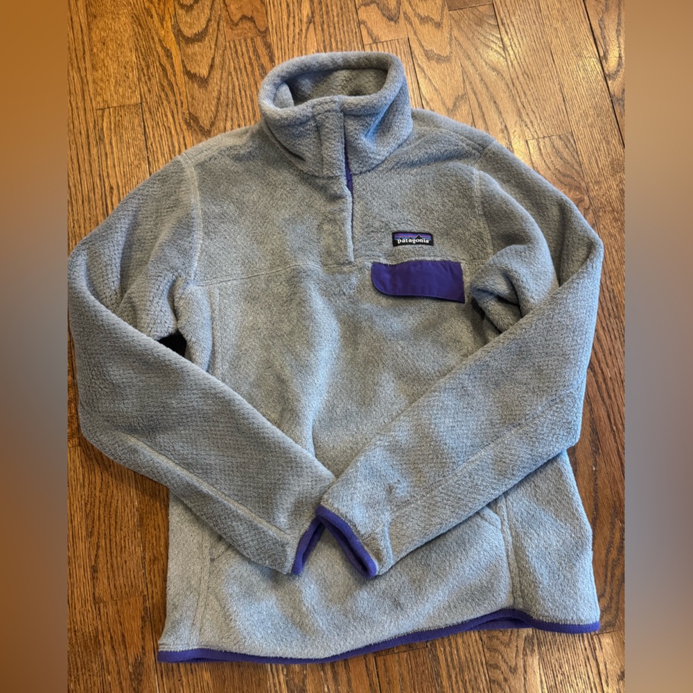 Patagonia Gray and Purple Fleece Pullover